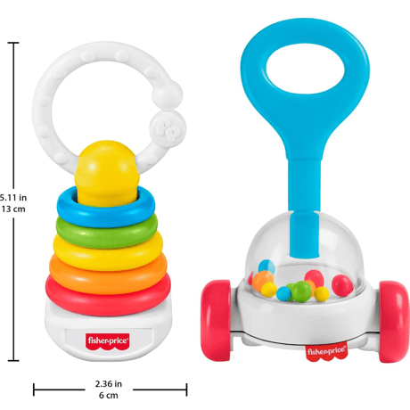 フィッシャープライス　ゆらりんタワー＆コーンポッパー　ラトル（ガラガラ）セット　Fisher Price　Rock-a-Stack & Corn Popper