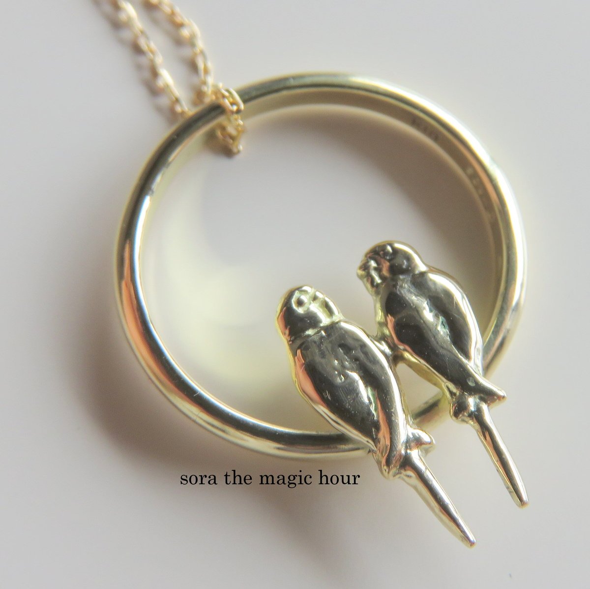 セキセイインコのリングネックレスチャーム K18ゴールド 鳥好き