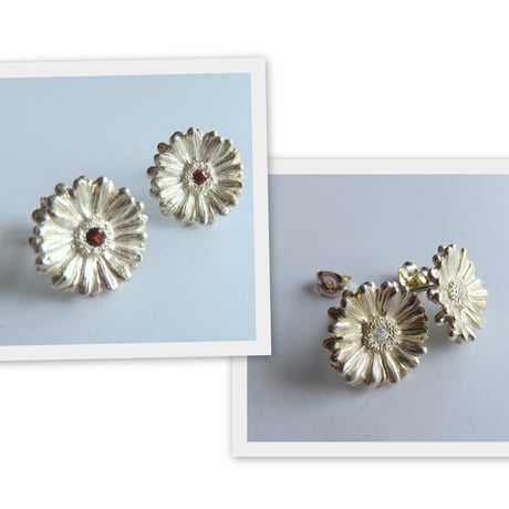 ガーベラのピアス　Silver925　CZ　ガーベラ好きさんへ贈る味わいシルバーアクセサリー花言葉「希望」「前向き」11月誕生花