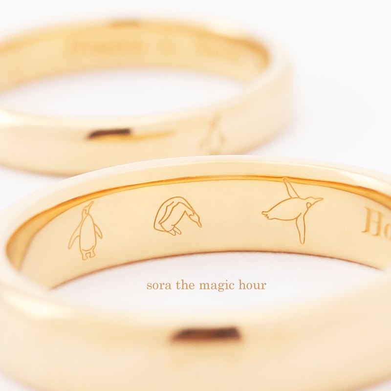 K18ゴールド ペンギン好きさんの結婚指輪 ペンギン刻印マリッジ