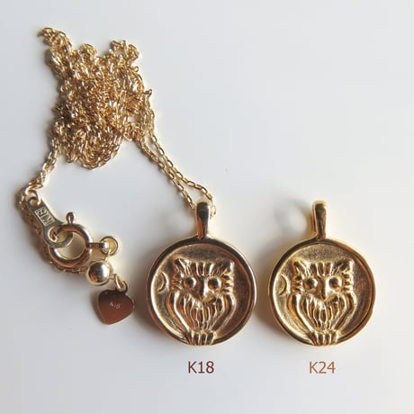 ふくろうのコインチャームネックレス　ゴールド　K10 gold owl coin 【受注生産】