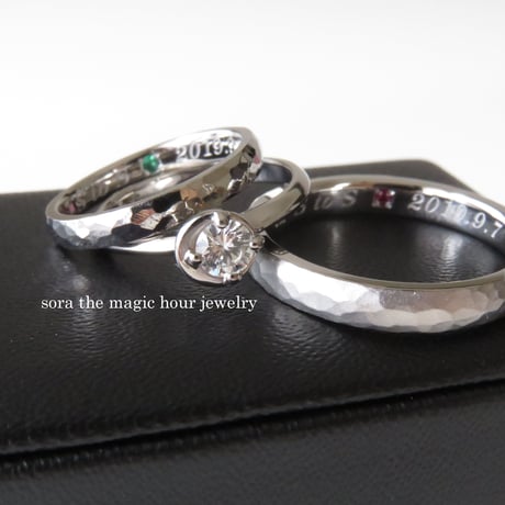 結婚指輪　鎚目ペアリング　K18ホワイトゴールド　【受注生産】