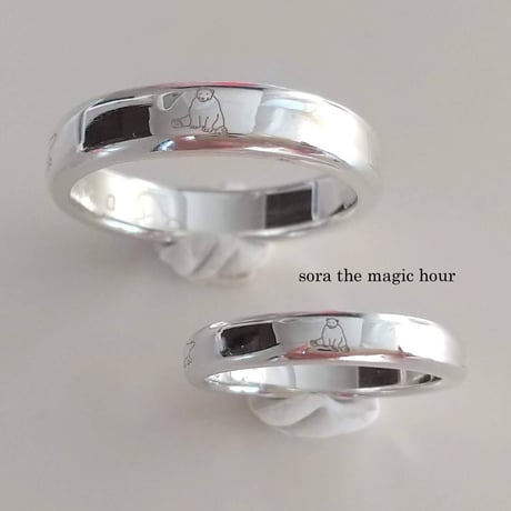 silver925　シロクマ好きさんのペアリング　しろくま刻印マリッジリング　結婚指輪　結婚記念日【受注生産】