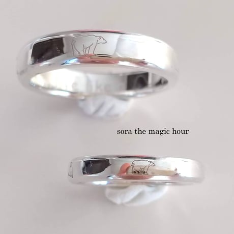 silver925　シロクマ好きさんのペアリング　しろくま刻印マリッジリング　結婚指輪　結婚記念日【受注生産】