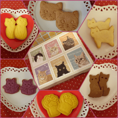 猫のイラスト貼り箱にネコの形のクッキー6種類詰め合わせ♪(=^・^=)