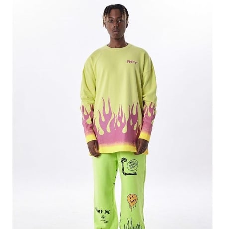 FNTY/Flying FLAME Crewneck NEON YELLOW