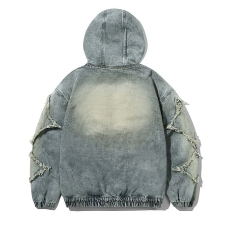 TRILLION/Wash Denim Hood Jacket