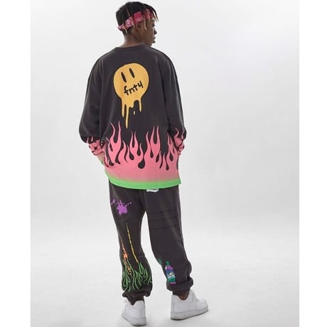 FNTY/Flying FLAME Sweat pants Faded Black
