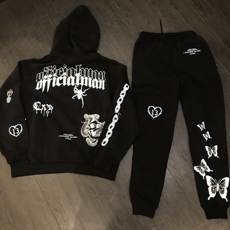BOOHOO /Art Print SweatPants Washed BLACK  (set up)