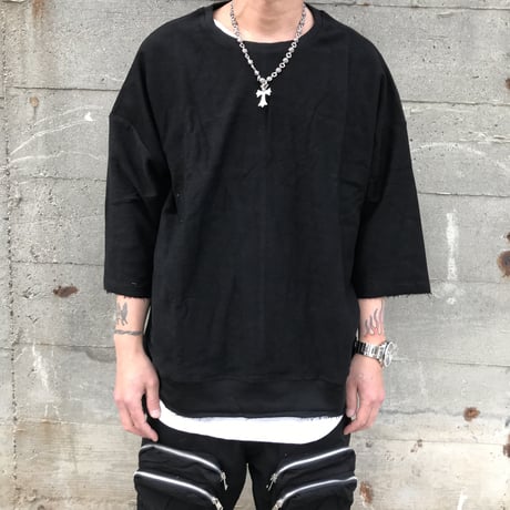 Mismatch NYC/inside out cut off crewneck  BLACK