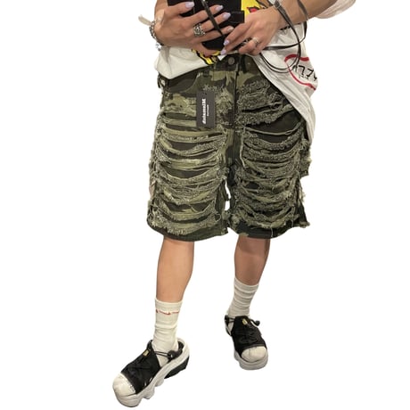 Mismatch NYC/CAMO fringe denim Shorts