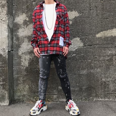 BOOHOO × Migos /Smile Check Shirts　RED