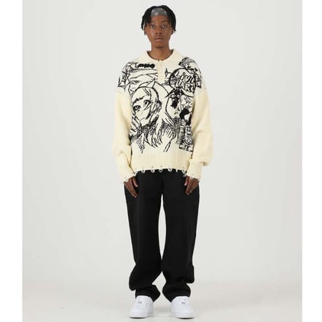 FNTY/Knitted Praying girl Sweater  "WHITE "