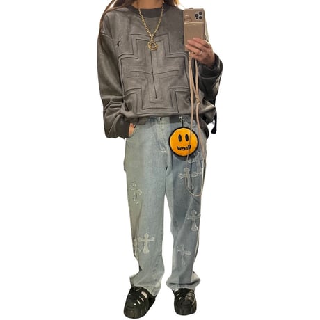 WOSS.official/ Oversized  Suede Crewneck DARK GRAY
