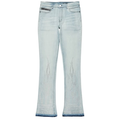 RockStar Original / Flame Rhinestone Flare denim "BLUE"