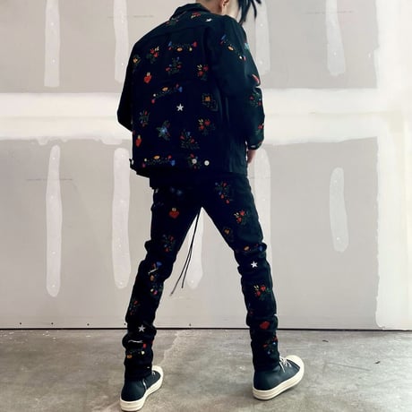 LIFTED UNCHORS/Flower  Denim jacket BLACK