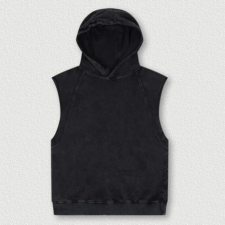 Mismatch NYC/Washed Cut OFF Hoodie  "BLACK"