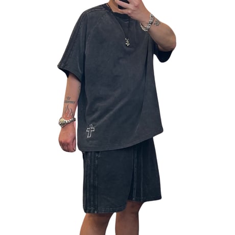 Mismatch NYC/Washed cross Tee  "BLACK&PINK" (SET UP)