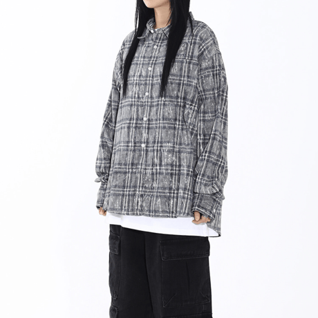 SAINT PAIN/ Flannel Checked Over Dyed Shirts "GRAY"