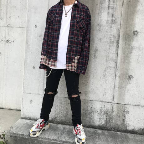 BLACK BLOND/Layered check shirts NAVY