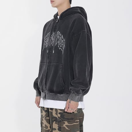 SAINT PAIN/Metal Logo wash Zip hoodie
