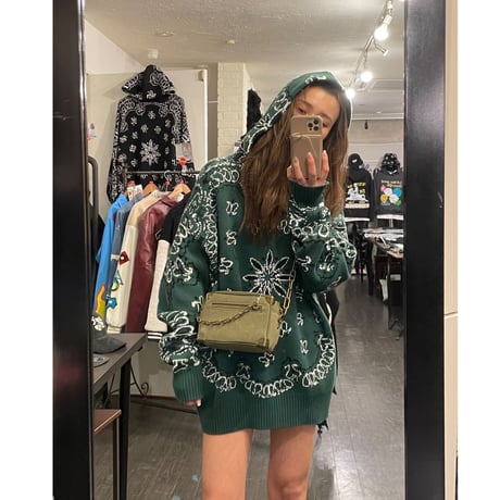 FNTY/Knitted Paisley  Hoodie  "GREEN "
