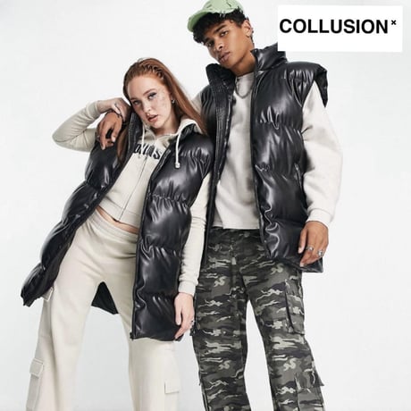 COLLUSION Studios / Lether Puffer  Vest BLACK
