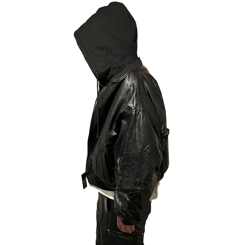Mismatch NYC/Oversized Hooded Leather Jacket |