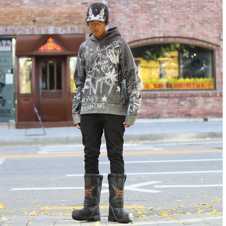 FNTY/Flying FLAME Hoodie "WASHED BLACK"