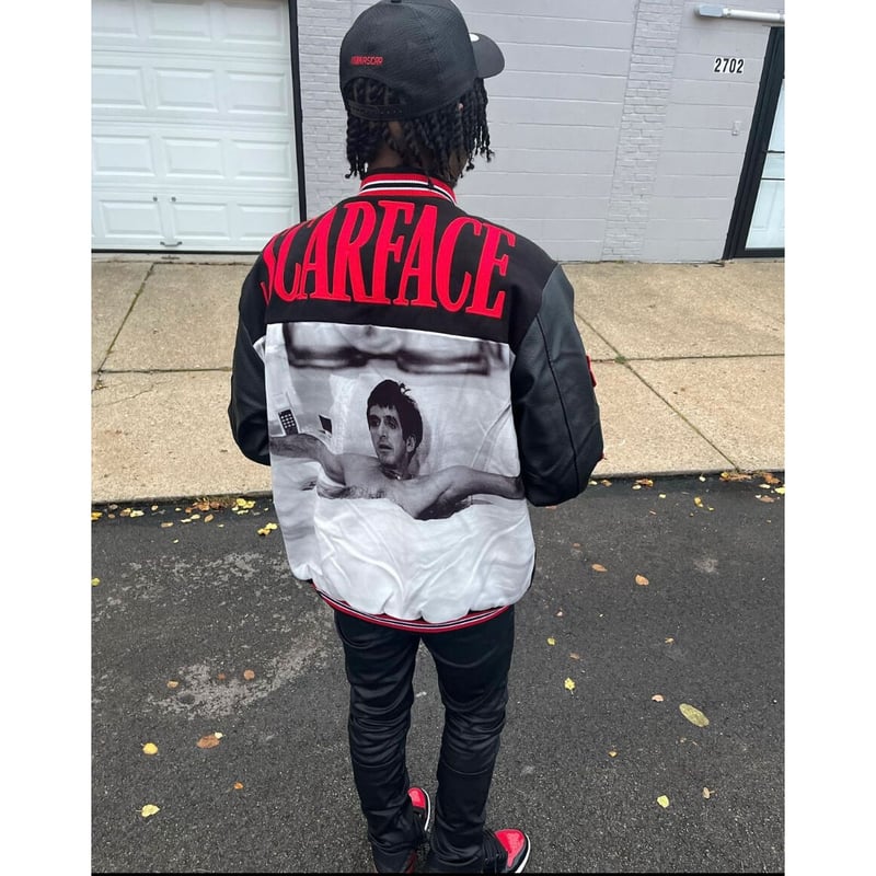 SCARFACE スカーフェイス バーシティ ジャケット REASON Reason Men's and Women's Red Scarface The World is Yours
