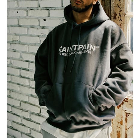 SAINT PAIN/ Logo Hoodie CEMENT