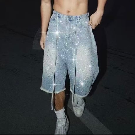 SUBLIMATION/ Rhinestone  denim shorts