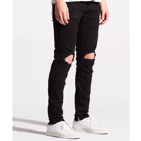 Crysp Denim/Black Dameged denim