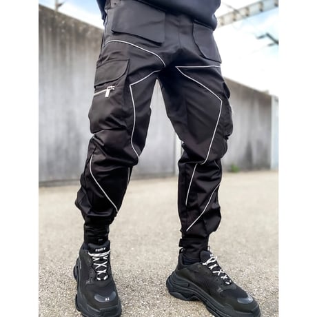 GUAPI/ Obsidian Black reflective cargo pants