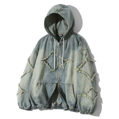 TRILLION/Wash Denim Hood Jacket