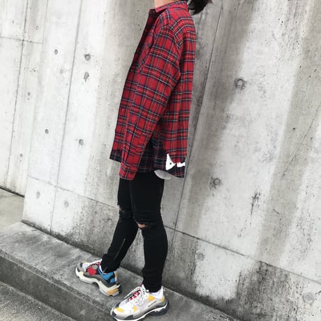 BLACK BLOND/Layered check shirts RED