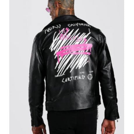 BOOHOO /Paint Art Biker Jacket