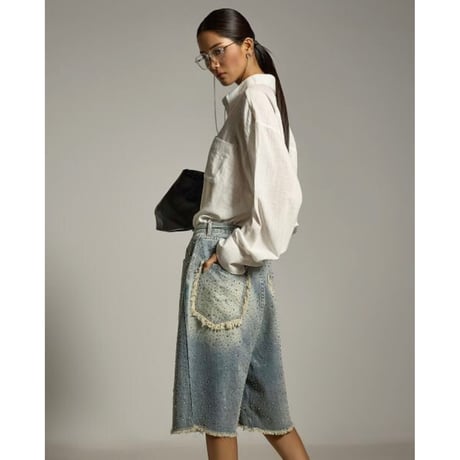 SUBLIMATION/ Rhinestone  denim shorts