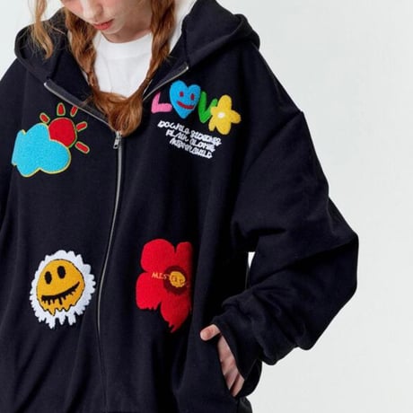 MISTER CHILD/Smile flower ZipUp Hoodie  "BLACK"