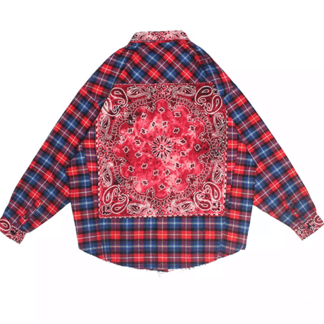 WOSS.official/Oversized BANDANA flannel shirts RED