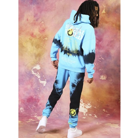 BOOHOO /Drip face tie die hoodie BLUE