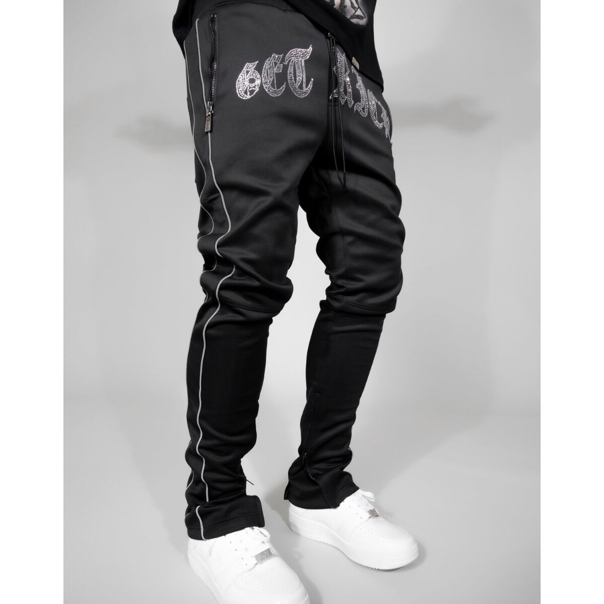 フリンジ加工 黒パンツ ラッパー guapi amiri fit=scale-down,w=1200