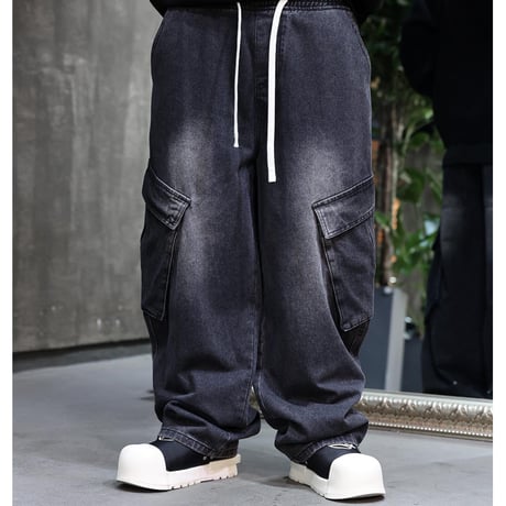 By The R/ Snap Wide Cargo Denim  BLACK