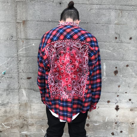 WOSS.official/Oversized BANDANA flannel shirts RED