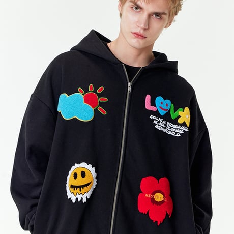 MISTER CHILD/Smile flower ZipUp Hoodie  "BLACK"