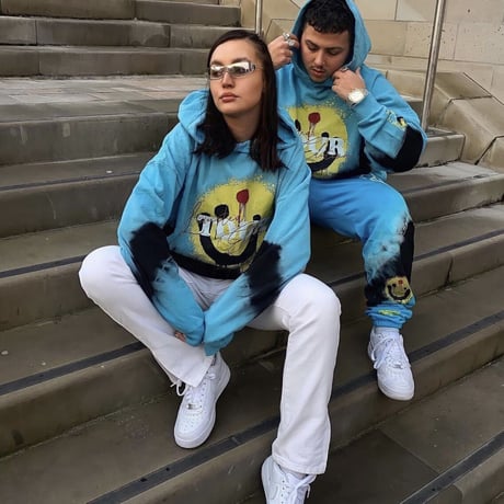 BOOHOO /Drip face tie die hoodie BLUE
