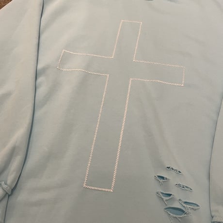 Mismatch NYC/Cross damage crewneck    BLUE