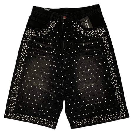 Mismatch NYC/BLACK Rhinestone Denim  Shorts