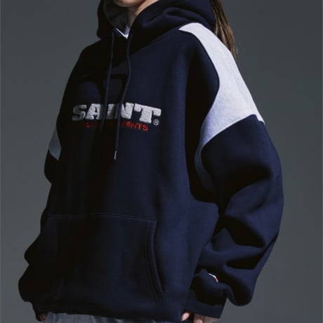 SAINT PAIN/Saint twotone Hoodie "Dark NAVY"