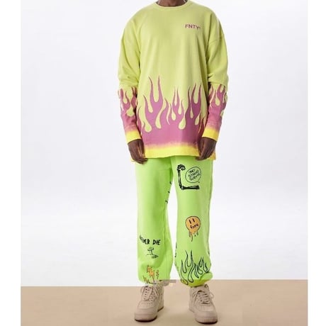 FNTY/Flying FLAME Sweat pants Neon Yellow